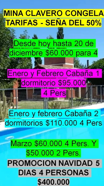 Alquiler temporario de cabana em Mina clavero