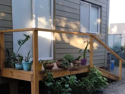 Salida al patio, Alquiler temporario de caba&ntilde;a en Sauce grande, monte hermoso