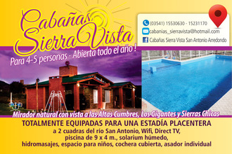 2 cabañas a compartir piscina de 9x4mts con adicional de solarium húmedo e hidromasaje, espacio para niños, Alquiler temporario de cabaña en San antonio de arredondo